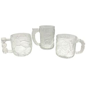 Vintage McDonald's Batman Forever‎ Flintstones Glass Mug Set Lot 3 France